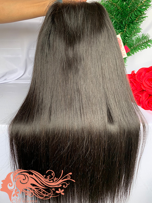 Csqueen Raw Straight hair 4*4 Transparent Lace Closure wig 100% Human Hair Transparent Wig 130%density - Click Image to Close